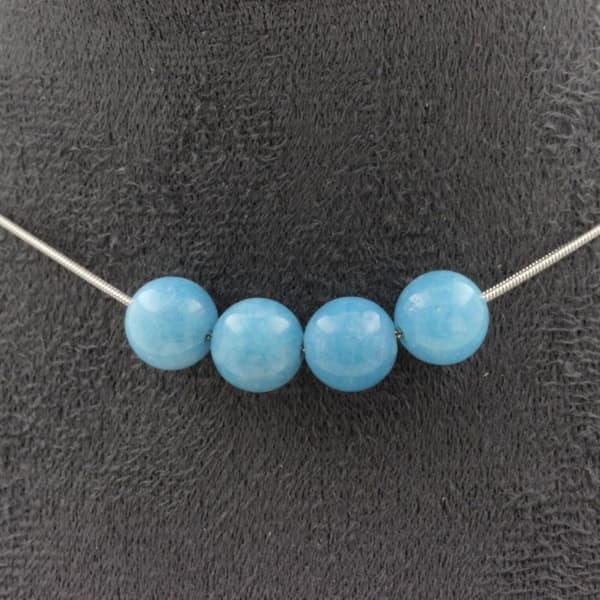 Collier - ABIJOUX - Calcédoine blå 8 mm - Rostfritt stål - Anpassningsbar storlek - Unisex
