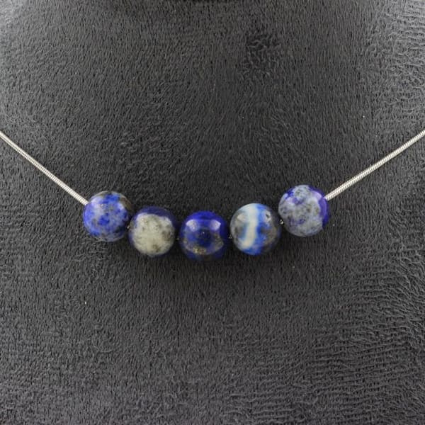 Halsband - ABIJOUX - Lapis Lazuli - 5 pärlor - Rostfritt stål - 45 cm