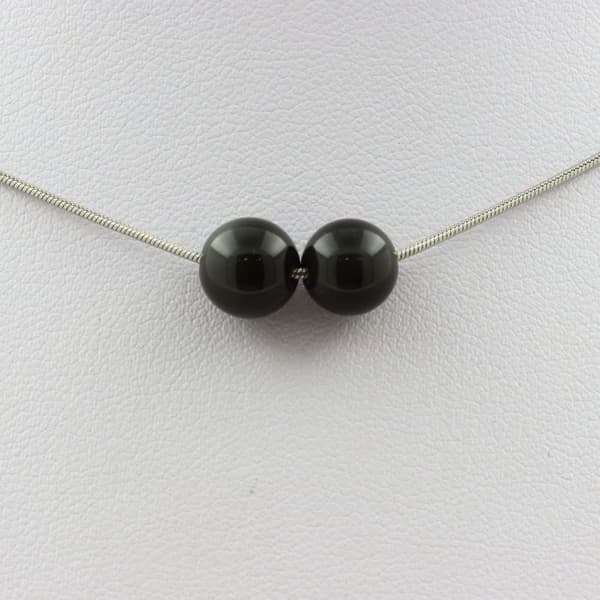 Halsband - ABIJOUX - Svart obsidian 8 mm - Rostfritt stål - 2 pärlor - Längd 45 cm