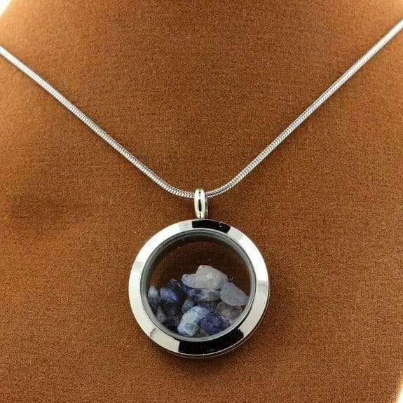 Collier - ABIJOUX - Benitoit brut - Medaillon 25 mm - Rostfritt stål - Silverfärgad