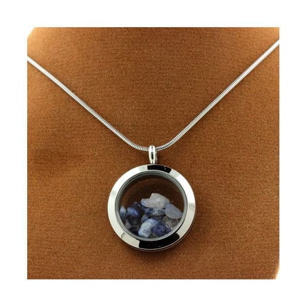 Collier - ABIJOUX - Benitoit brut - Medaillon 25 mm - Rostfritt stål - Silverfärgad