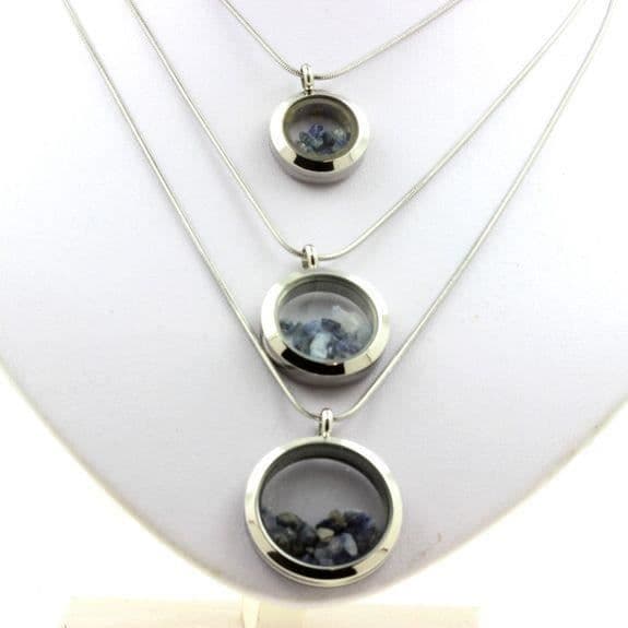 Collier - ABIJOUX - Benitoit brut - Medaillon 25 mm - Rostfritt stål - Silverfärgad
