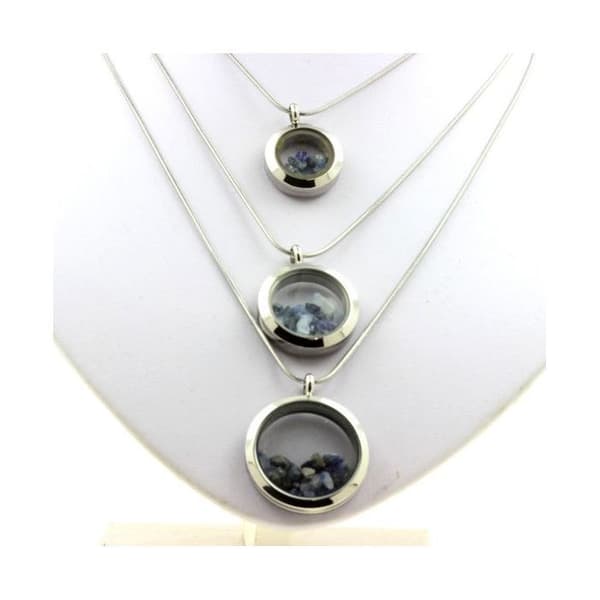 Collier - ABIJOUX - Benitoit brut - Medaillon 25 mm - Rostfritt stål - Silverfärgad