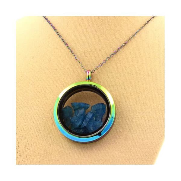 Halsband - ABIJOUX - Rå neonblå apatite - Rostfritt stål - 30 x 33 mm - Flerfärgad