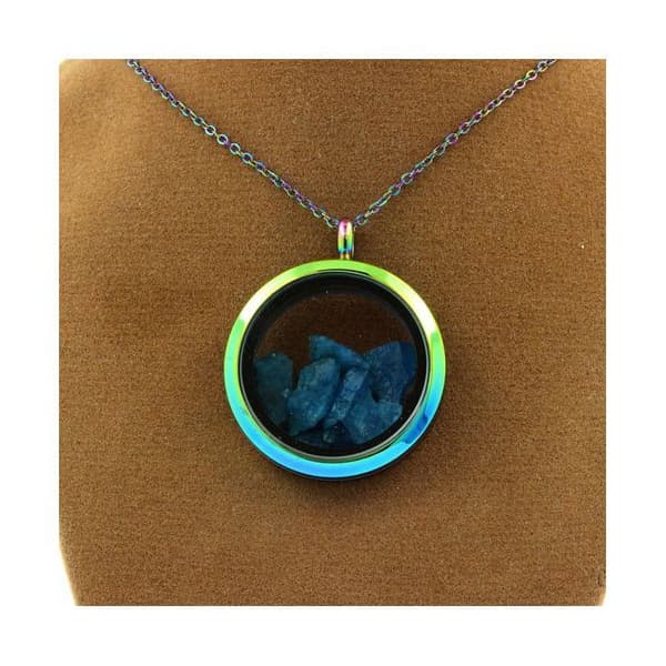 Halsband - ABIJOUX - Rå neonblå apatite - Rostfritt stål - 30 x 33 mm - Flerfärgad