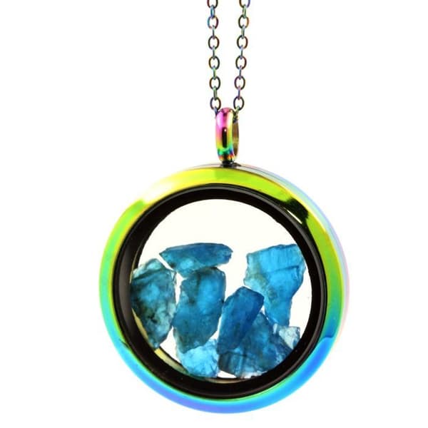 Halsband - ABIJOUX - Rå neonblå apatite - Rostfritt stål - 30 x 33 mm - Flerfärgad