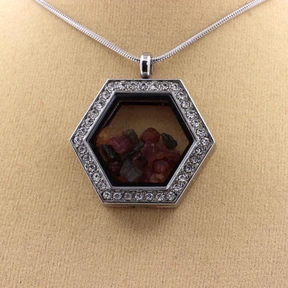 Collier - ABIJOUX - Hexagon - Flerfärgad turmalin - Rostfritt stål - Unisex barn/vuxen