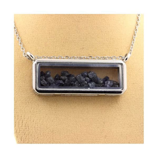 Halsband - ABIJOUX - Rå safir - Rostfritt stål - Både för män och kvinnor - 18x50 mm