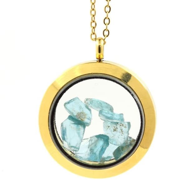 Collier - ABIJOUX - Medaillon Apatit Paraiba brut - Rostfritt stål - Guld - Mixte