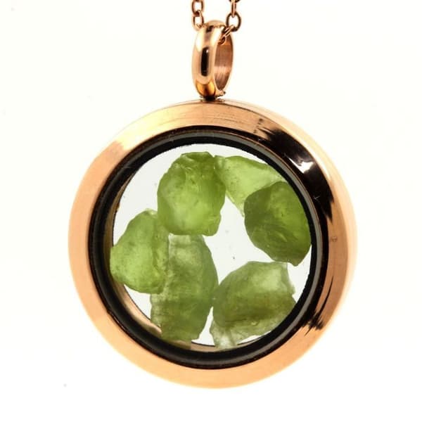 Halsband - ABIJOUX - Oljemässigt peridotmedaljong - Roséguld - Rostfritt stål - 25 mm