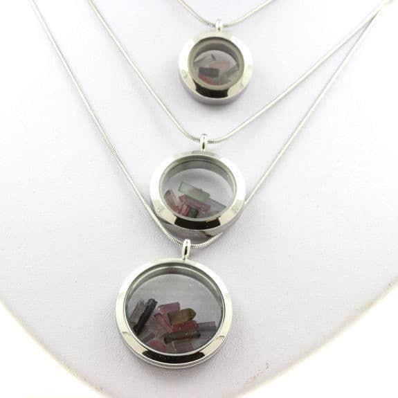 Halsband - ABIJOUX - Rå flerfärgad turmalin - Berlock 20 mm - Rostfritt stål - Unisex