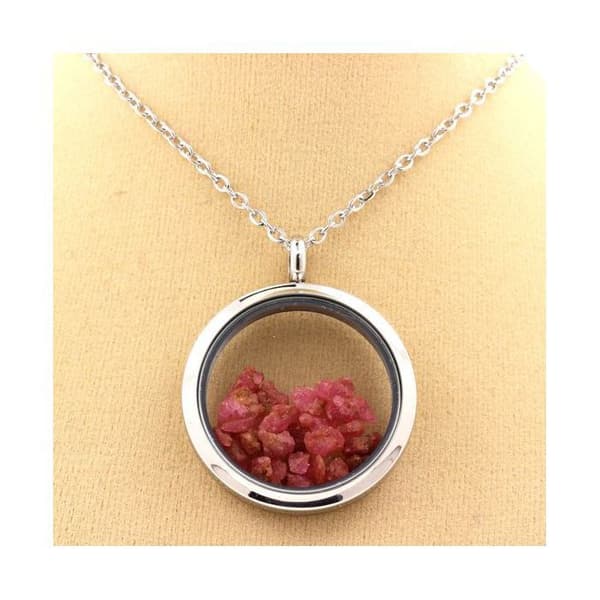 Halsband - ABIJOUX - Rå spinell - Pendentiv 30 mm - Inox kedja - Mixat
