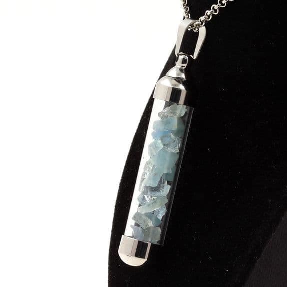 Collier - ABIJOUX - Aigue-Marine brut - Tub 50 mm - Rostfritt stål - Blandat