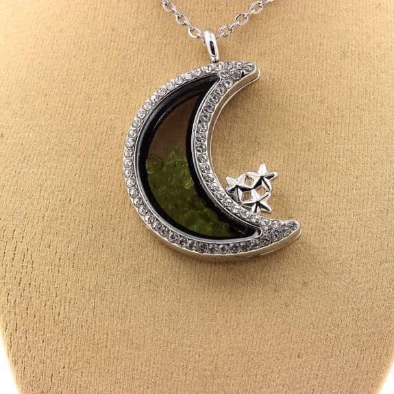 Halsband - ABIJOUX - Modell Måne - Rå Peridot - Rostfritt stål - Unisex
