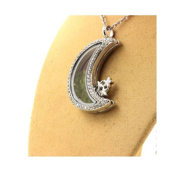 Halsband - ABIJOUX - Modell Måne - Rå Peridot - Rostfritt stål - Unisex
