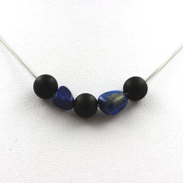 Collier - A Bijoux - Onyx svart matt 8 mm - Lapis Lazuli - Rostfritt stål - Längd efter val
