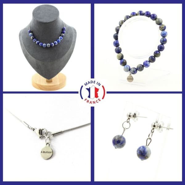 Stenar och mineraler. Set Armband Halsband Örhängen Chips 10 Lapis pärlor Anpassningsbar storlek.