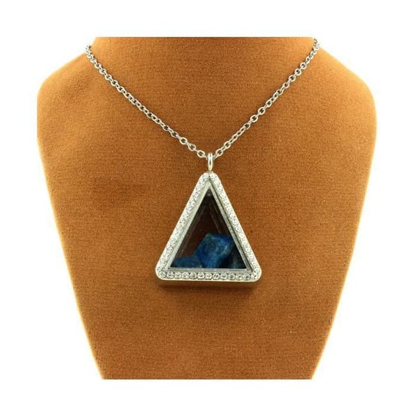 Collier - ABIJOUX - Triangel - Neonblå Apatit - Rostfritt stål - Flytande glas