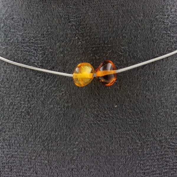 Halsband - Ett Bijoux - Äkta bärnsten - 2 pärlor - Rostfritt stål - 45 cm