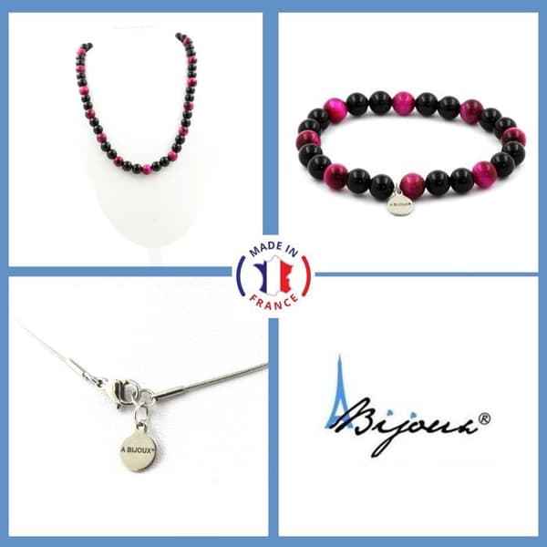 Parure smycken - A Bijoux - Svart agat + Tigeröga - Anpassningsbar storlek - Unisex - Tillverkad i Frankrike
