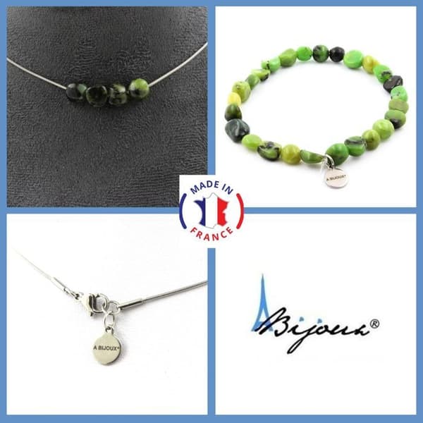 Stenar och mineraler. Smyckesset Armband Halsband 4 Nephrite Jade pärlor från Xiuyan Kina. Anpassningsbar storlek.