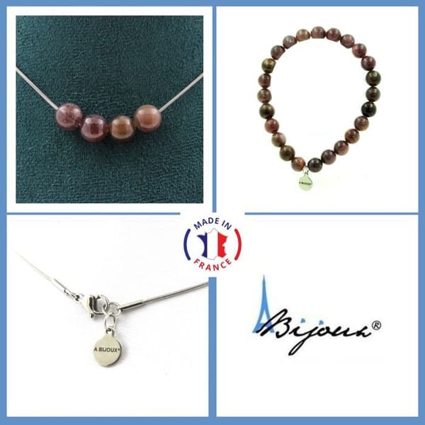 Stenar och mineraler. Smyckesset Armband Halsband 4 Ruby Beads från Mogok, Burma, Anpassningsbar storlek.