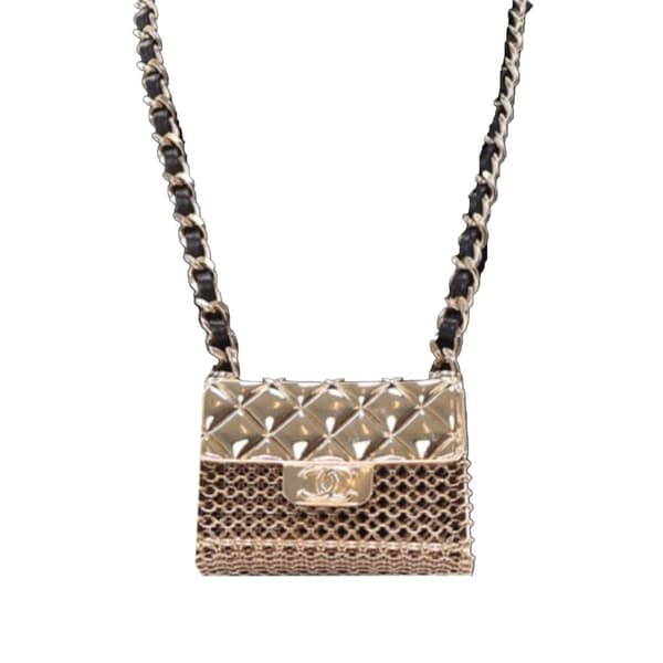 Pre-owned Chanel Leather and Gold Plated Classic Flap Bag Pendant Necklace Gold