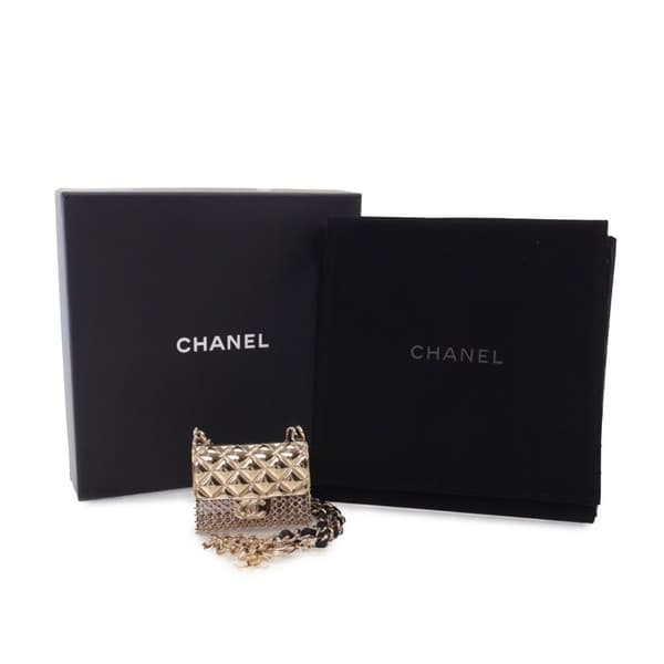 Pre-owned Chanel Leather and Gold Plated Classic Flap Bag Pendant Necklace Gold