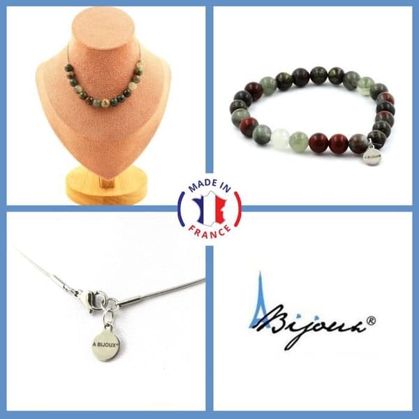 Stenar och mineraler. Smyckesset Armband Halsband 15 Dragon's Blood Jaspispärlor 8 mm. Anpassningsbar storlek.