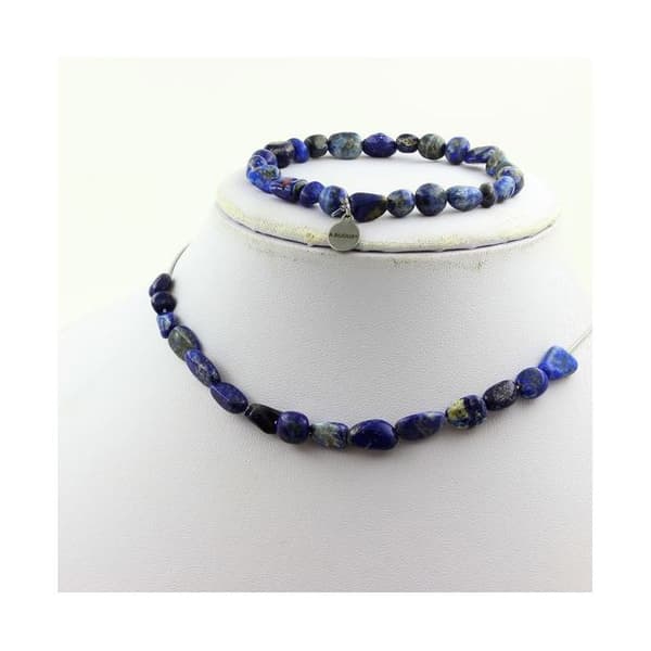 Stenar och mineraler. Smyckesset Armband Halsband 15 Lapis Lazuli Pärlor från Pakistan. Anpassningsbar storlek.