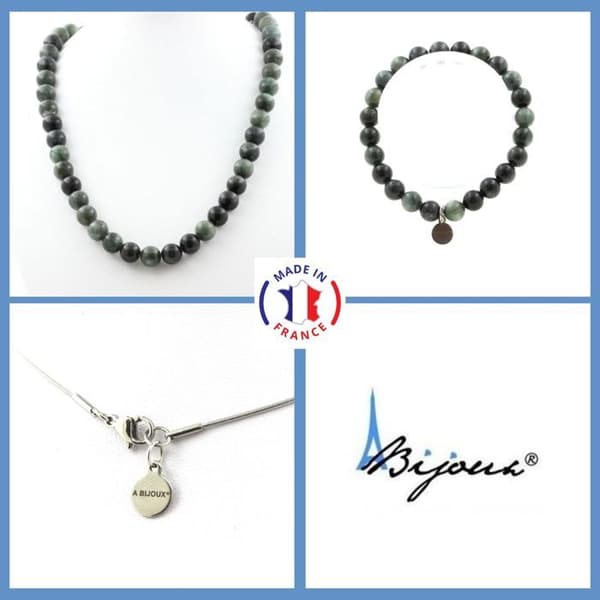 Stenar och mineraler. Smyckesset Armband Halsband Russian Seraphinite Beads 8 mm. Anpassningsbar storlek.