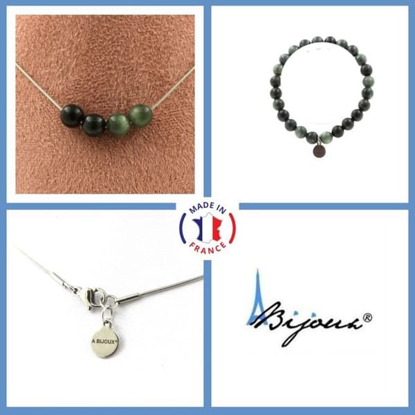 Stenar och mineraler. Smyckesset Armband Halsband 4 ryska serafinitpärlor 8 mm. Anpassningsbar storlek.