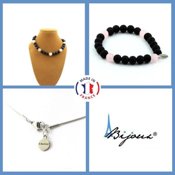 Stenar och mineraler. Smyckesset Armband Halsband Pärlor Mattsvart Onyx + Rosa Quartz 8 Anpassningsbar storlek.