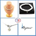 Miniatyrbild 1 av 4: Stenar och mineraler. Armband Halsband Set 15 Howlitpärlor 8 mm. Stålkedja Anpassningsbar storlek.