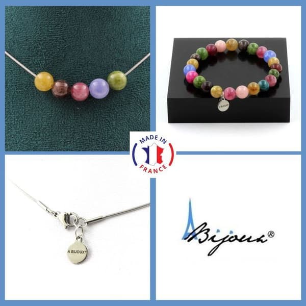 Parure smycken - A Smycken - Flerfärgad turmalin - Armband och halsband - 8 mm - Anpassningsbar storlek