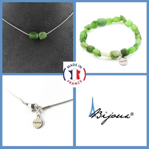 Stenar och mineraler. Smyckesset Armband Halsband 2 Siberian Jade Nephrite pärlor Anpassningsbar storlek.
