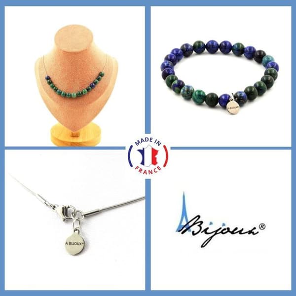 Parure smycken - A Bijoux - Azurit Chrysokoll - 15 Pärlor - Rostfritt stål - Anpassningsbar storlek