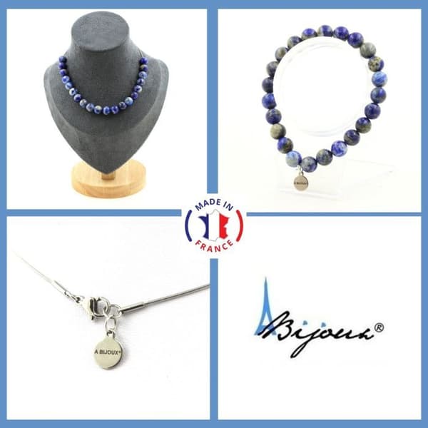 Stenar och mineraler. Smyckesset Armband Halsband 20 Lapis Lazuli Pärlor från Pakistan Anpassningsbar storlek.