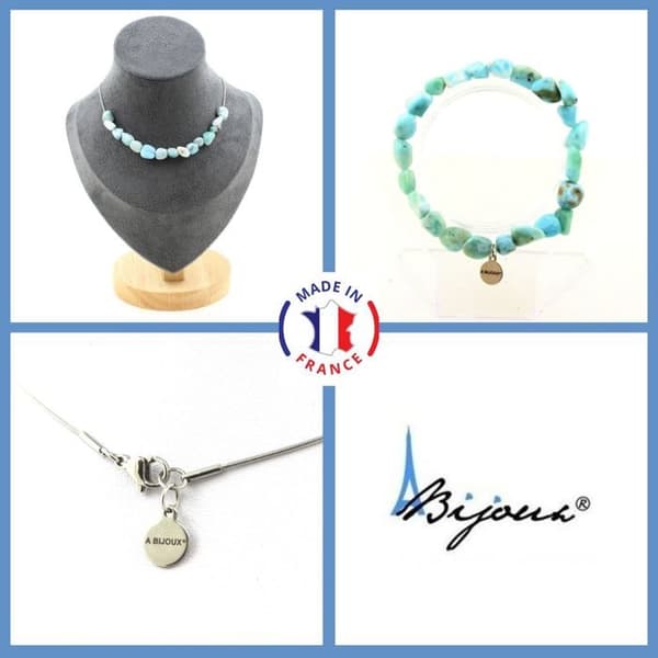 Stenar och mineraler. Smyckesset Armband Halsband 15 Republic Larimar pärlor Anpassningsbar storlek.