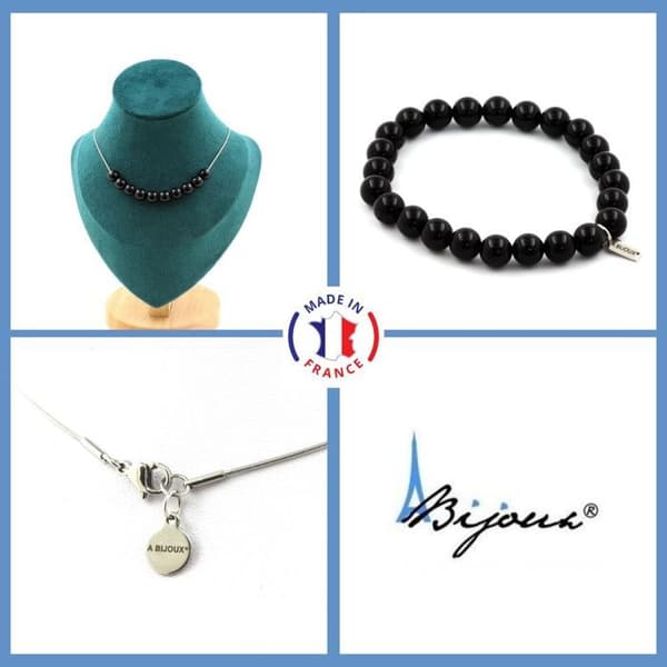Parure smycken - A Bijoux - Armband och Halsband - Svart agat 8 mm - Rostfritt stål - Tillverkat i Frankrike