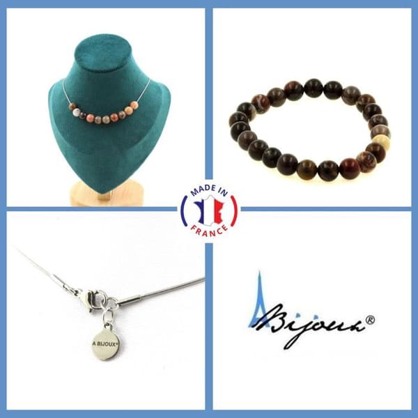 Stenar och mineraler. Smyckesset Armband Halsband 10 Petrified Wood Beads 8 mm. Kedja i anpassningsbar storlek.