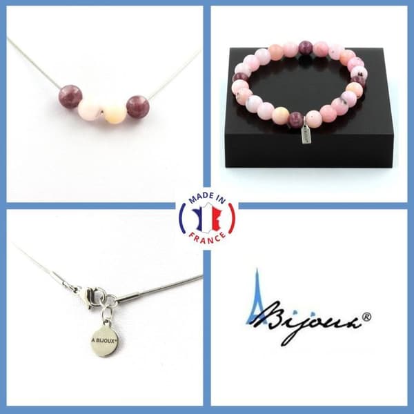 Smyckeset - A Bijoux - Lépidolit + Rosenopalm - Armband och Halsband - 8 mm - Rostfritt stål