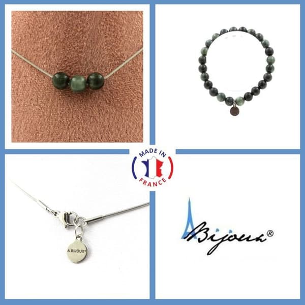 Stenar och mineraler. Smyckesset Armband Halsband 3 ryska serafinitpärlor 8 mm. Anpassningsbar storlek.