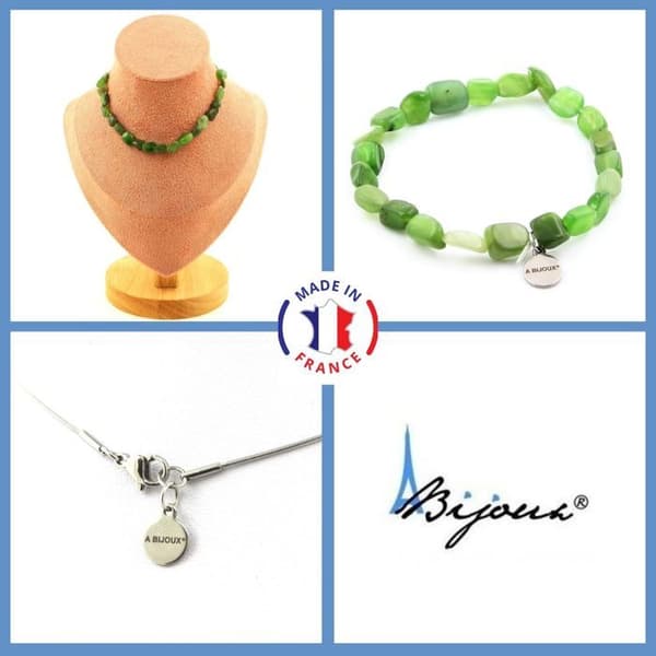 Stenar och mineraler. Smyckesset Armband Halsband 20 Siberian Nephrite Jade pärlor Anpassningsbar storlek.
