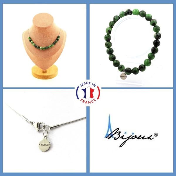 Stenar och mineraler. Smyckesset Armband Halsband 20 Australian Epidote Beads 8 mm. Anpassningsbar storlek.