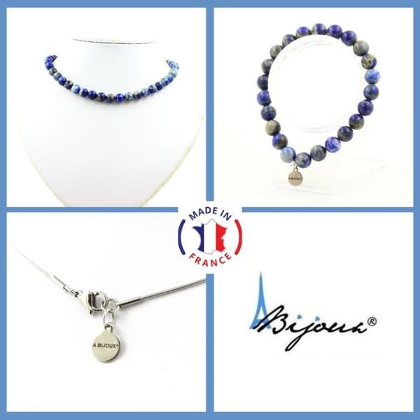 Parure smycken - A Bijoux - Lapis Lazuli - Armband och Halsband - Rostfritt stål - Anpassningsbar storlek