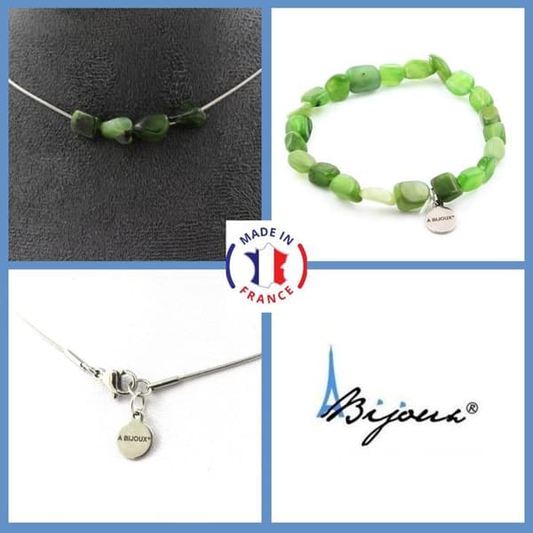Stenar och mineraler. Smyckesset Armband Halsband 4 Siberian Jade Nephrite pärlor Anpassningsbar storlek.