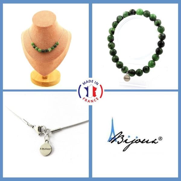 Stenar och mineraler. Smyckesset Armband Halsband 10 Australian Epidote Beads 8 mm. Anpassningsbar storlek.