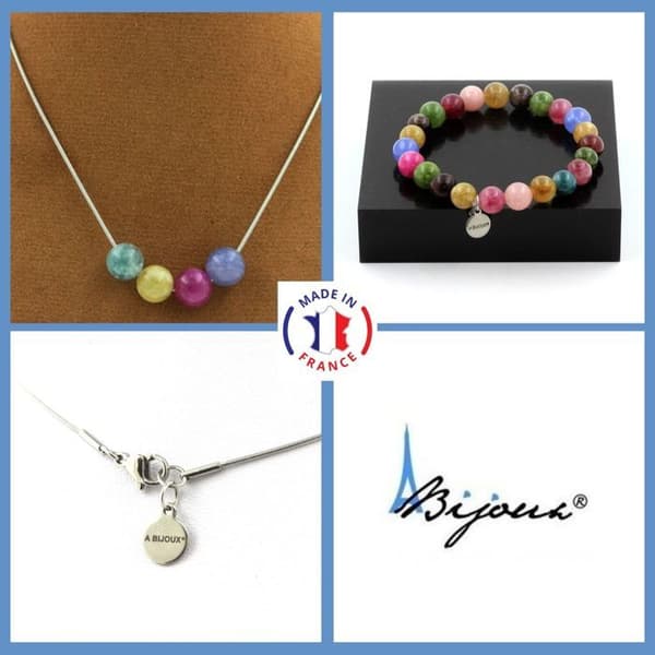 Parure smycken - A Smycken - Flerfärgad turmalin - Armband och halsband - 8 mm - Anpassningsbar storlek
