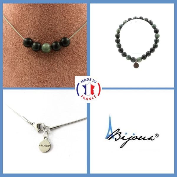 Stenar och mineraler. Smyckesset Armband Halsband 5 ryska serafinitpärlor 8 mm. Anpassningsbar storlek.